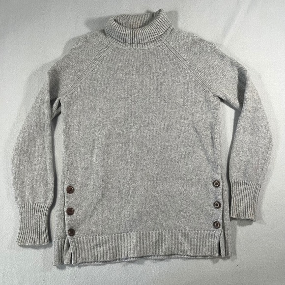 Garnet Hill 100% Cashmere Turtleneck Sweater Light Gray Button Detail Size S - Picture 10 of 10